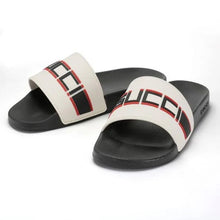 Load image into Gallery viewer, Gucci Stripe Designer Slip On Rubber Slide Sandals + Dustbags Ecru 6.5