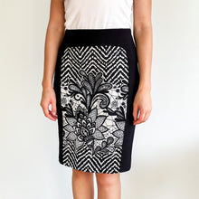 Load image into Gallery viewer, Anthropologie Eva Franco Floral Embroidered Back Slit Pencil Skirt Black 2