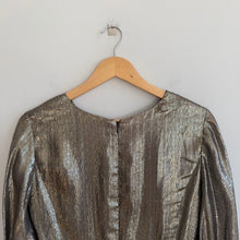 Load image into Gallery viewer, Ramy Brook Elise Metallic Twist Front Long Sleeve V-Neck Mini Dress Gold S