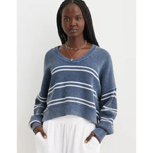 Load image into Gallery viewer, Aerie Beyond Scoop Neck Striped Knit Cropped Sweater Blue White M
