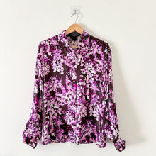 Load image into Gallery viewer, Escada by Neiman Marcus Silk Floral Long Sleeve Button Up Shirt Purple 34