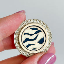Load image into Gallery viewer, Gianni Versace Vintage Stamped Gold Tone Border Zebra Stripe Brooch Gold