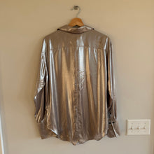 Load image into Gallery viewer, FRAME The Standard Shirt Metallic Long Sleeve Button Up Shirt Silver Lame L NWT