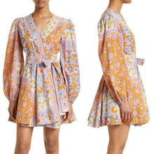 Load image into Gallery viewer, Mille Nan Floral Long Sleeve Cotton Wrap Dress Orange/Blue S