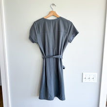 Load image into Gallery viewer, Theory Elisora Tie Waist Crew Neck Short Sleeve Mini Shirt Dress Gray M NWT