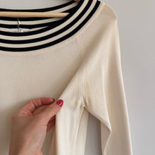 Load image into Gallery viewer, Max Mara Silk Striped Trim Round Neck 3/4 Sleeve Pullover Sweater S