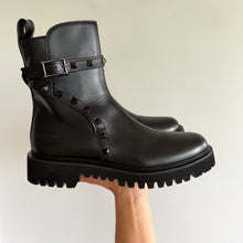 Load image into Gallery viewer, Valentino Garavani Rockstud Leather Slip-On Combat Boots Black 39 NEW