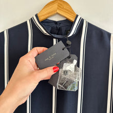 Load image into Gallery viewer, Rag & Bone Jacklin Striped Pattern Draped Long Sleeve Mini Dress Navy XS NWT