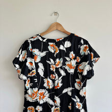 Load image into Gallery viewer, ST. JOHN Silk Floral Mod Print Neck Tie Short Sleeve Midi Dress Black 10 NWT