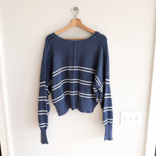 Load image into Gallery viewer, Aerie Beyond Scoop Neck Striped Knit Cropped Sweater Blue White M