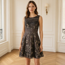 Load image into Gallery viewer, TALBOT RUNHOF Flared Metallic Floral Jacquard Sleeveless Dress Purple 10