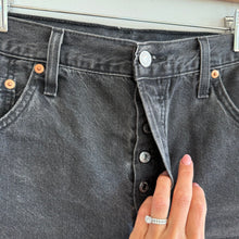 Load image into Gallery viewer, Levi's 501 Original Distressed Hem Button Fly Denim Cut Off Shorts Black 33