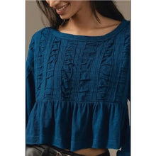 Load image into Gallery viewer, Anthropologie Pilcro Textured Babydoll Long Sleeve Crop Top Blue XXS