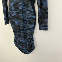 Load image into Gallery viewer, Sundry Camo Print 3/4 Sleeve Knee Length Round Neck Sweater Dress Blue/Black 2