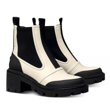 Load image into Gallery viewer, Tory Burch Chelsea Lug Sole Leather Pull On Ankle Boots White/Black 9