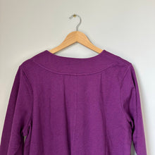 Load image into Gallery viewer, J. Jill Fit Tweeded French Terry Side-Slit V-Neck Casual Tunic Top Purple L NWT