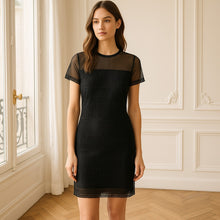 Load image into Gallery viewer, AllSaints Charlton Mesh Lace Short Sleeve Mini Shift Dress Black 4