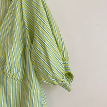 Load image into Gallery viewer, Sanctuary V-Neck Striped Puff 3/4 Sleeve Poplin Blouse Green L