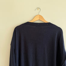 Load image into Gallery viewer, J. Crew Buttoned Boat Neck Cotton Blend Long Sleeve Sweater Navy Blue XL