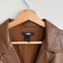 Load image into Gallery viewer, Paige Mayslie Faux Leather Button Front Belted Mini Dress Brown XL