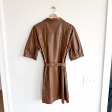 Load image into Gallery viewer, Paige Mayslie Faux Leather Button Front Belted Mini Dress Brown XL