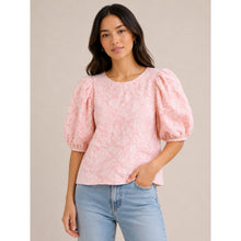 Load image into Gallery viewer, Endless Rose Floral Jacquard Crew Neck Puff Sleeve Blouse Pink S