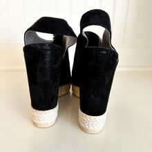 Load image into Gallery viewer, Gina Suede Crystal Embellished Platform Wedge Sandals Black 39