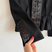Load image into Gallery viewer, BCBGMaxazria Satin Detail Zip Up Ruffle Hem Peplum Military Jacket Black M