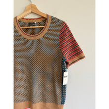 Load image into Gallery viewer, Anthropologie Keaton Geometric Short Sleeve Pullover Sweater Brown Green M NWT