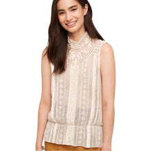 Load image into Gallery viewer, Anthropologie TINY Rosewood Sheer Lace Crochet Sleeveless Mock Neck Blouse M