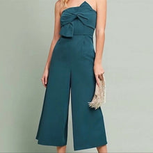 Load image into Gallery viewer, Anthropologie Hailee C Bow-Front Strapless Cut Out Back Cropped Jumpsuit Teal 6