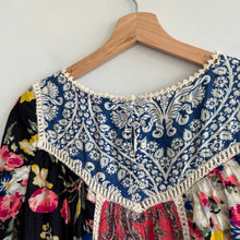 Load image into Gallery viewer, Anthropologie Vanessa Virginia Inez Patchwork Crochet Mini Dress Blue Red 0