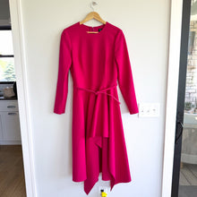 Load image into Gallery viewer, Oscar De La Renta Draped Slit Long Sleeve Belted Midi Dress Magenta 12 NWT