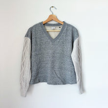Load image into Gallery viewer, Cabi Cable-Knit Sleeve V-Neck Long Sleeve Pullover Sweater Gray M