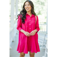 Load image into Gallery viewer, Tuckernuck Callahan Collared 3/4 Sleeve Flowy Mini Shirt Dress Hot Pink M NWT