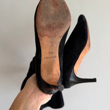 Load image into Gallery viewer, Cole Haan Suede Knee High Pointed Toe Heel Boots Black 5 1/2