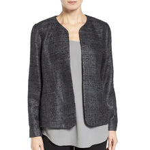 Load image into Gallery viewer, Eileen Fisher Matka Silk Metallic Open Front Blazer Charcoal Gray 8