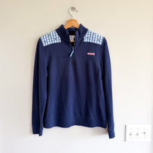 Load image into Gallery viewer, Vineyard Vines Shep Shirt Gingham Whale Shoulder 1/4 Zip Sweatshirt Blue M