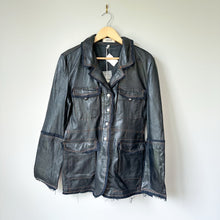 Load image into Gallery viewer, Jakett Meryl Vintage Leather Jacket Snap Front Fringe Seam Midnight L NWT