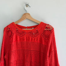 Load image into Gallery viewer, Free People Once Upon A Time Lace Bell Sleeve Blouse Red M