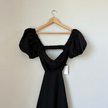 Load image into Gallery viewer, ASTR The Label Angeles Puff Sleeve Cutout Linen Dress Black S NWT