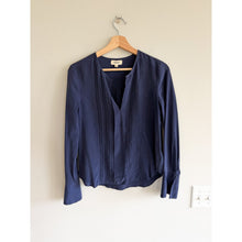 Load image into Gallery viewer, L'Agence Silk Pleated V-Neck Long Sleeve Blouse Blue XS