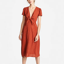 Load image into Gallery viewer, Re:named Polka Dot Pattern Twist V-Neck Casual Midi Dress Orange M