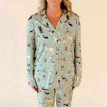 Load image into Gallery viewer, Posh Peanut Luxe Posh Puppies Long Sleeve Pajama Top Green L NWT