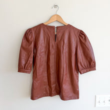Load image into Gallery viewer, BB Dakota Faux It Up Crew Neck Puff Sleeve Faux Leather Blouse Brown M