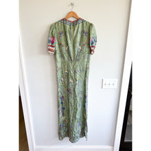 Load image into Gallery viewer, Saloni Lea Silk Floral Print Jacquard V-Neck Puff Sleeve Midi Dress Green 10