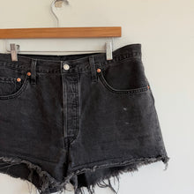 Load image into Gallery viewer, Levi's 501 Original Distressed Hem Button Fly Denim Cut Off Shorts Black 33