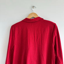 Load image into Gallery viewer, Cabi Houndstooth Ruffle Trim Mid Length Celebration Coat Red L