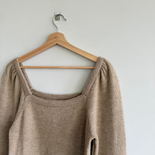 Load image into Gallery viewer, Anthropologie Square Neck Puff Sleeve Knit Sweater Tan M