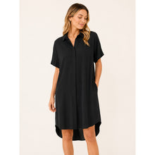 Load image into Gallery viewer, Eileen Fisher Silk Georgette Button Up Shirt Midi Dress Black M